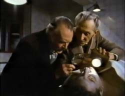 John Mills and Peter Cushing in The Masks Of Death - 1984